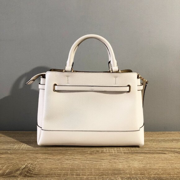Michael Kors Reed Large White Leather Belted Satchel Crossbody Handbag MSRP $558 - Picture 5 of 11